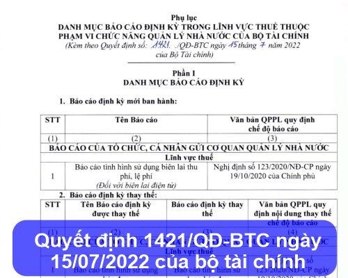 Quyết định 1421/QĐ-BTC ngày 15/07/2022 của bộ tài chính
